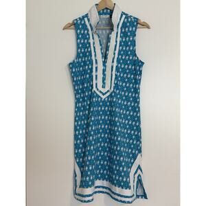 Cabana Life Palm Valley Sleeveless Tunic Dress Size Medium Blue Floral Pattern